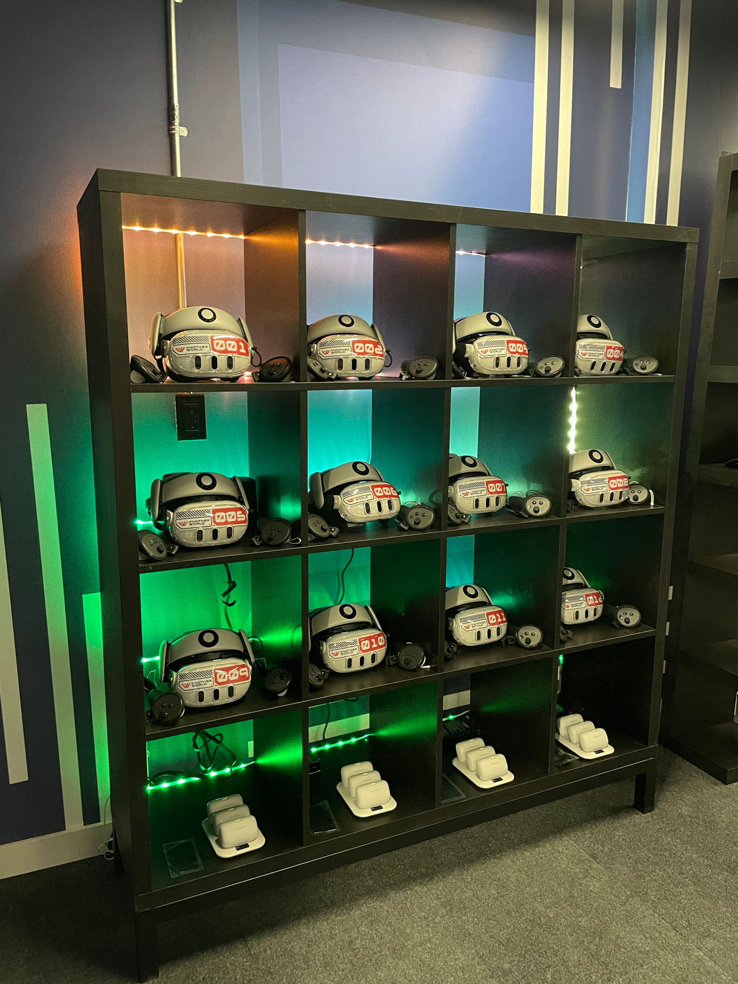vr helmets on a shelf