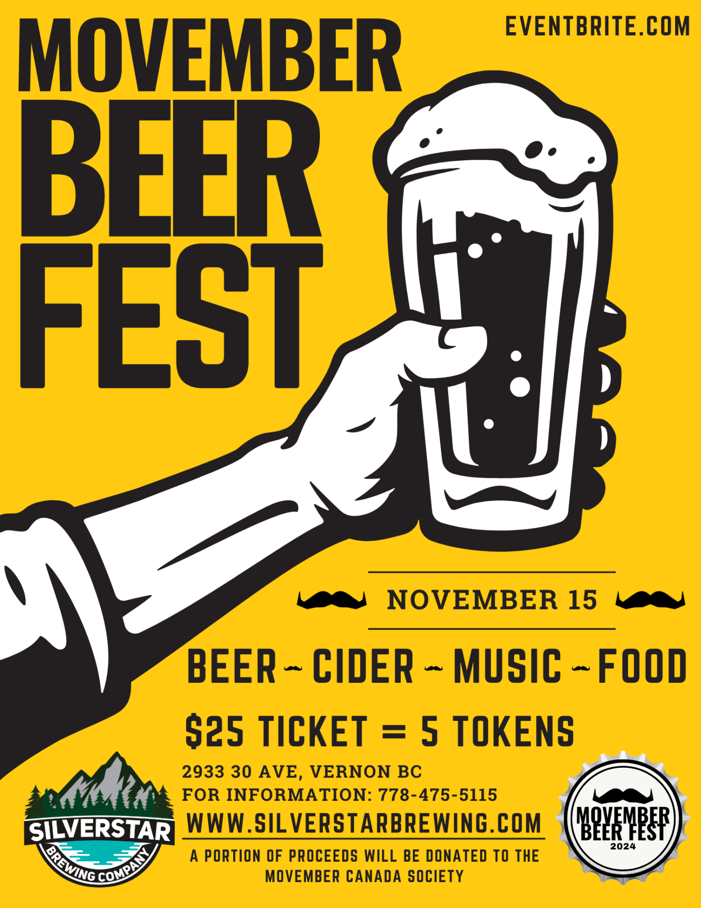 Movember Beer Fest taking place Friday, November 15 at 5pm! Join us in raising a brew to support the bros! Live music, beers, ciders, food!