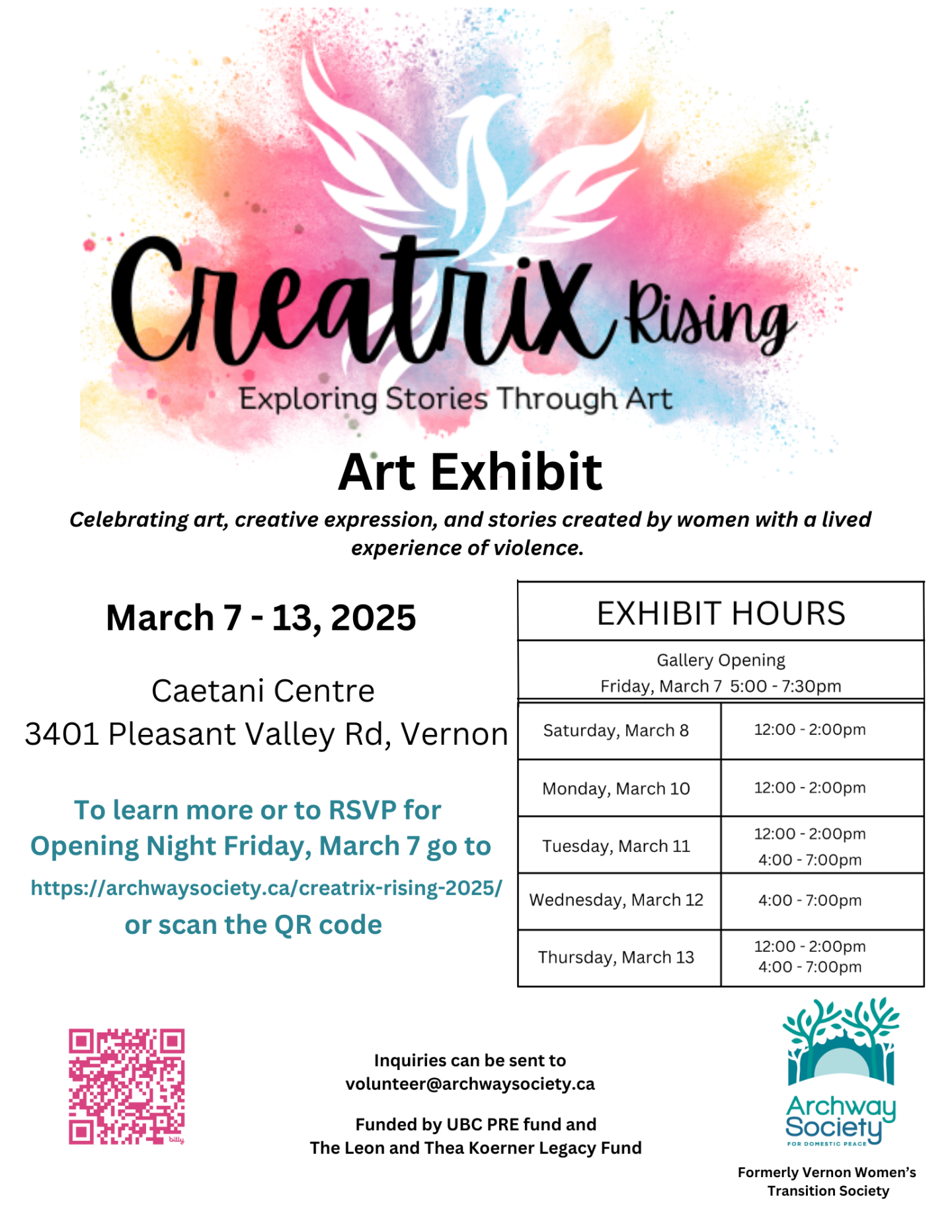 Creatrix Rising Poster with Art Exhibit details, dates and times